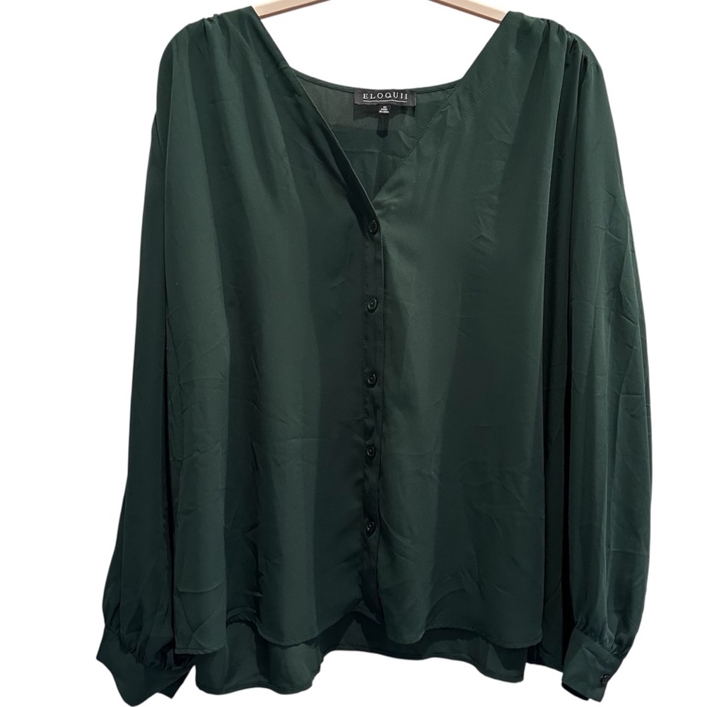 Eloquii Deep Green Button-Up Blouse Women’s 22 Plus Size - Picture 2 of 6